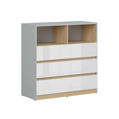 Commode 3 tiroirs 2 niches Pop Gris et Blanc