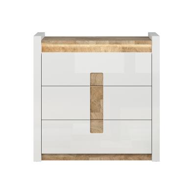Commode 3 tiroirs avec LED Helios Blanc laqu&eacute; et Bois