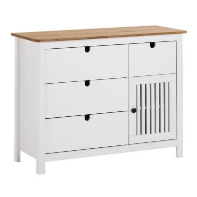 MALIA - Commode 4 Tiroirs 1 Porte Bois Cir&eacute; et Blanc - 