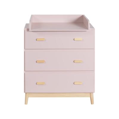 Commode avec table &agrave; langer et 3 tiroirs en MDF rose