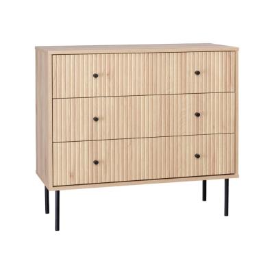 Commode contemporaine d&eacute;cor bois rainur&eacute; 3 tiroirs