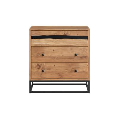 Commode en bois d'acacia et m&eacute;tal, 3 tiroirs