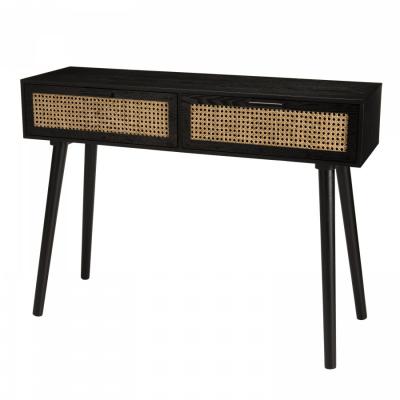 MACABANE EMILIO - Console noire bois 2 tiroirs cannage