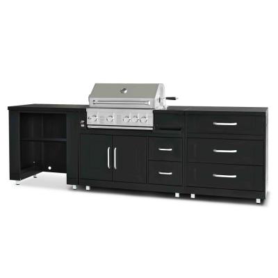 OVIALA Cuisine d'ext&eacute;rieur acier 3 &eacute;l&eacute;ments avec barbecue