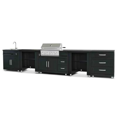 OVIALA Cuisine d'ext&eacute;rieur angle 4 &eacute;l&eacute;ments/&eacute;tag&egrave;res avec &eacute;vier et barbecue