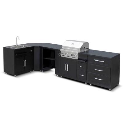 OVIALA Cuisine d'ext&eacute;rieur angle 5 &eacute;l&eacute;ments avec &eacute;vier et barbecue