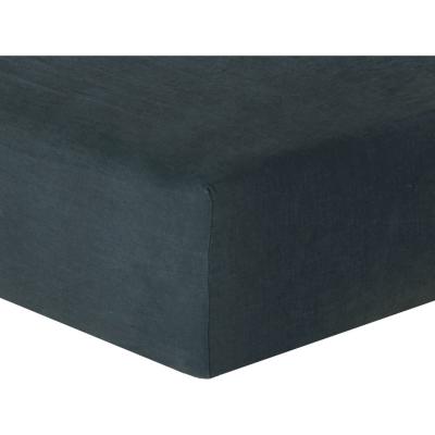 FEBRONIE Drap housse lin lav&eacute; bleu de prusse 140x190x30