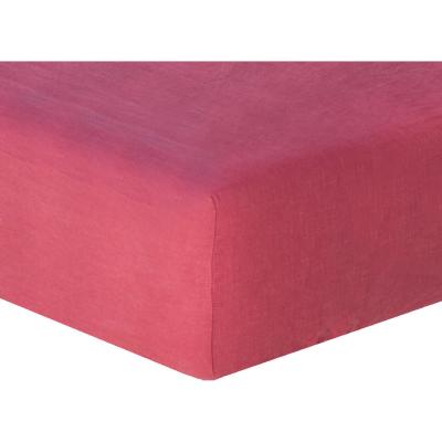 FEBRONIE Drap housse lin lav&eacute; rose framboise 140x190x30