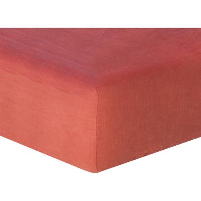 FEBRONIE Drap housse lin lav&eacute; terracotta 140x190x30