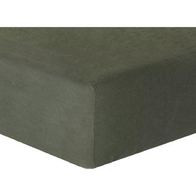 FEBRONIE Drap housse lin lav&eacute; vert kaki 140x190x30