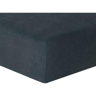 FEBRONIE Drap housse lin lav&eacute; bleu encre 160x200x30