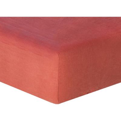 FEBRONIE Drap housse lin lav&eacute; terracotta 160x200x30