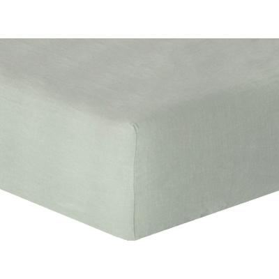 FEBRONIE Drap housse lin lav&eacute; vert amande 160x200x30