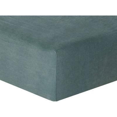 FEBRONIE Drap housse lin lav&eacute; bleu denim 180x200x40