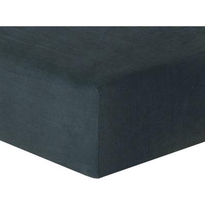 FEBRONIE Drap housse lin lav&eacute; bleu de prusse 180x200x40