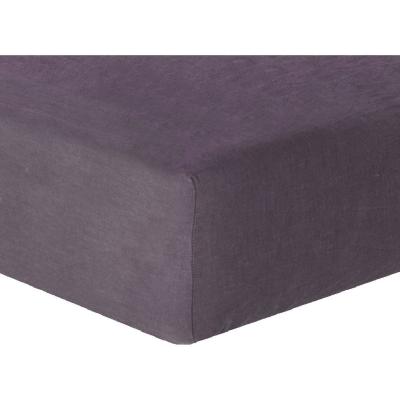 FEBRONIE Drap housse lin lav&eacute; prune 180x200x40