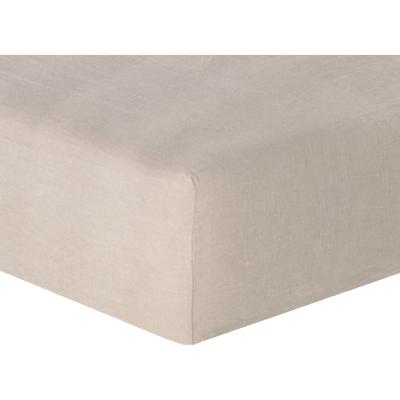 FEBRONIE Drap housse lin lav&eacute; rose poudr&eacute; 180x200x40