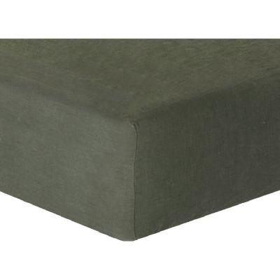 FEBRONIE Drap housse lin lav&eacute; vert kaki 180x200x40