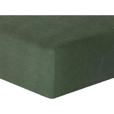 FEBRONIE Drap housse lin lav&eacute; vert sauge 180x200x40