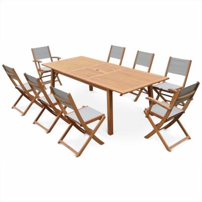 SWEEEK Ensemble de jardin en bois eucalyptus 8 places gris