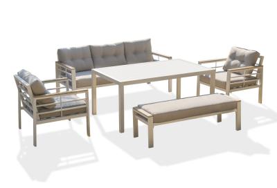 DCB GARDEN Salon de jardin bas Cayenne aluminium blanc  7 personnes