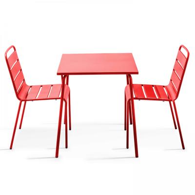 OVIALA Palavas - ensemble table de jardin carr&eacute;e et 2 chaises acier rouge