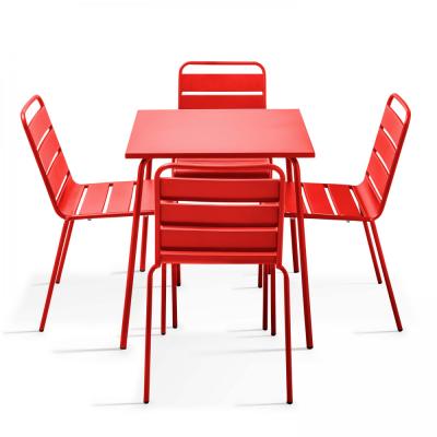OVIALA Ensemble table de jardin et 4 chaises en m&eacute;tal rouge 70 x 70 x 72 cm