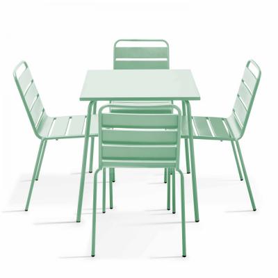 OVIALA Palavas - ensemble table de jardin et 4 chaises en m&eacute;tal vert sauge