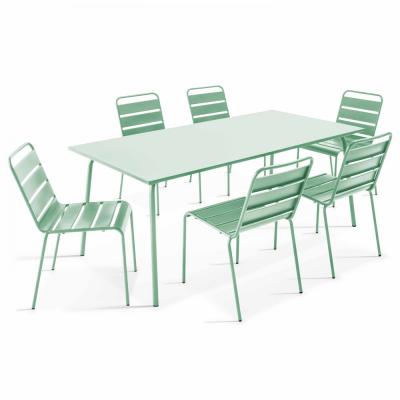 OVIALA Palavas - ensemble table de jardin et 6 chaises en m&eacute;tal vert sauge