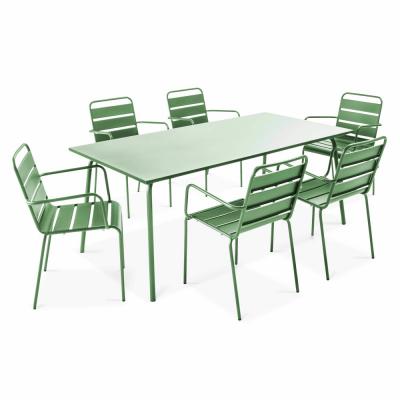 OVIALA  Palavas - Table de Jardin et 6 fauteuils en m&eacute;tal Vert Cactus