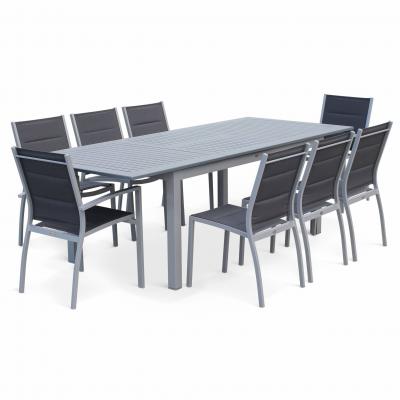 SWEEEK Ensemble table extensible et chaises 8 places anthracite