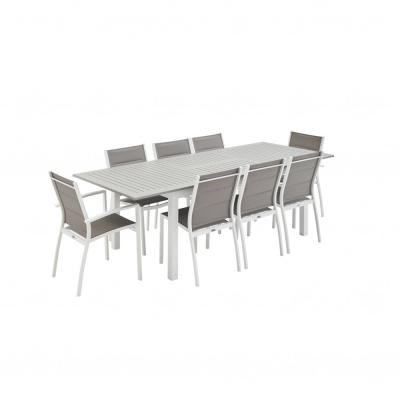 SWEEEK Ensemble table extensible et chaises 8 places blanc/taupe
