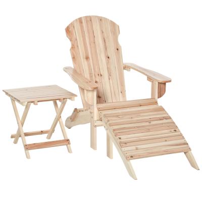 OUTSUNNY Fauteuil de jardin pliable repose-pied table basse sapin naturel
