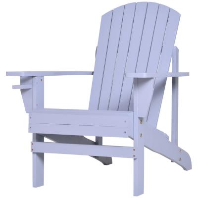 OUTSUNNY Fauteuil de jardin porte-gobelet int&eacute;gr&eacute; bois de sapin trait&eacute; gris