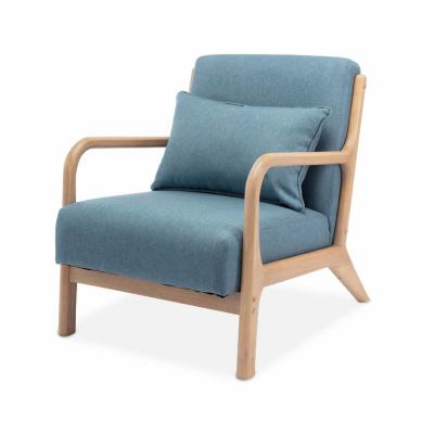 SWEEEK Fauteuil en bois avec tissu bleu 65x 80x79cm