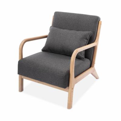 SWEEEK Fauteuil en bois avec tissu gris fonc&eacute; 65x 80x79cm
