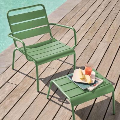 OVIALA Fauteuil relax et repose pied en m&eacute;tal vert cactus - Palavas