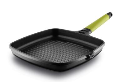 FUNDIX CARRE MANCHE KIWI 27X27CM Grill 27x27cm antiadh&eacute;sif, fonte aluminium, manche amovible, tous feux