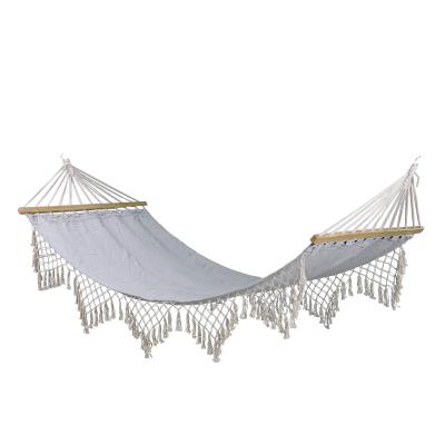 RED DECO Hamac d'ext&eacute;rieur &agrave; franges FRIOUL Gris Polycoton L200 x PR100 cm