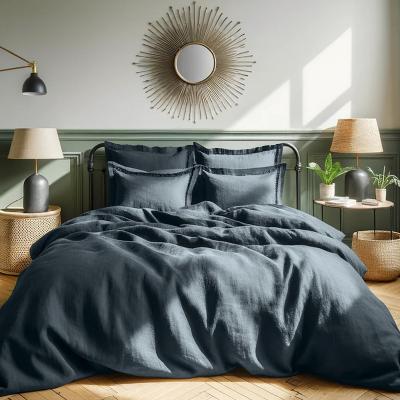 FEBRONIE Housse de couette lin lav&eacute; bleu encre 260x240