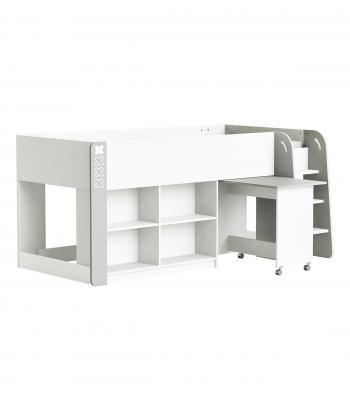 CALICOSY Lit Enfant avec Bureau et Rangements 90x200 - Blanc et Gris