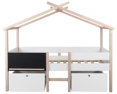 NORDIC FACTORY Lit enfant cabane avec tiroirs blanc effet bois 90x200