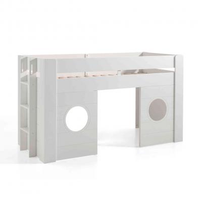 TERRE DE NUIT Lit mezzanine enfant cabine en bois blanc 90x200 cm - lt2049