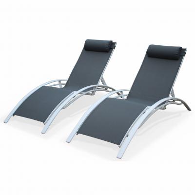 SWEEEK Duo de bains de soleil en aluminium et textil&egrave;ne Louisa Gris/Blanc