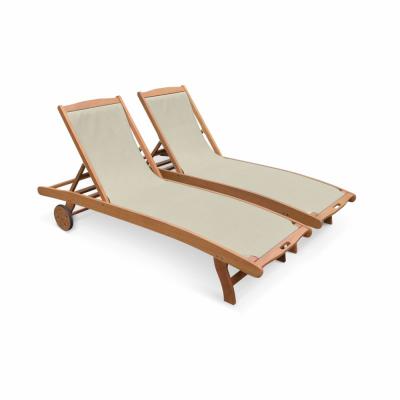 SWEEEK Lot de 2 bains de soleil en bois eucalyptus gris taupe