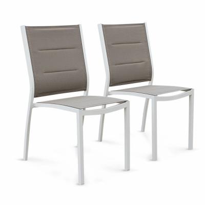 SWEEEK Lot de 2 chaises Chicago - Aluminium blanc et textil&egrave;ne taupe