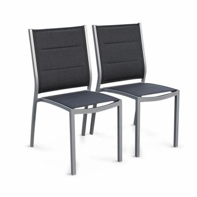 SWEEEK Lot de 2 chaises - Chicago / Odenton - Aluminium et textil&egrave;ne gris