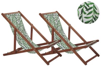 BELIANI Lot de 2 chiliennes en bois d'acacia clair avec toile motif feuillage