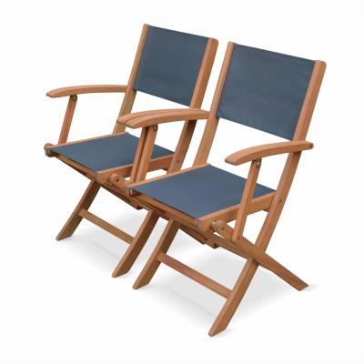SWEEEK Lot de 2 fauteuils de jardin en bois anthracite