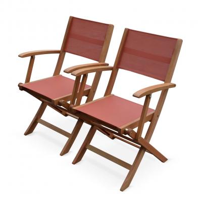 SWEEEK Lot de 2 fauteuils de jardin en bois terracotta